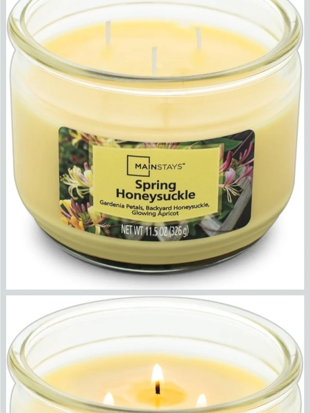 🔴 4/$15 Mainstays New Spring Honeysuckle 3-Wick 11.5oz Glass Jar Yellow Candle